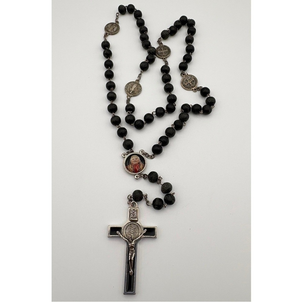 Pope Benedict XVI Rosary Black Wood Beads St Benedict Medals Enamel Crucifix